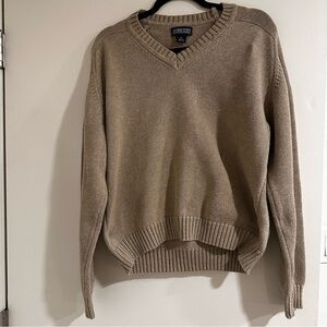 Vintage Women’s Lands End 100% Cotton V-Neck Sweater Size M in Khaki Made in USA